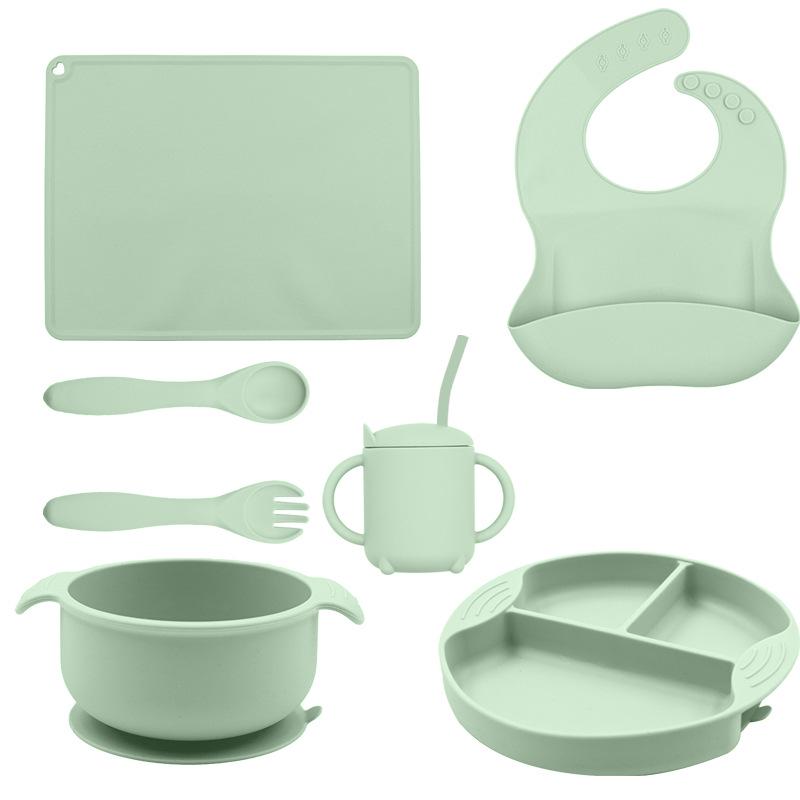 "Full Silicone Baby Meal Tray Set with Suction Cup - Divided Tableware for Children's Meals"