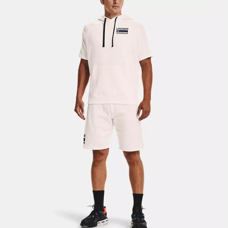 Under Armour Rival Signature Sports Casual Short Sleeve Hoodie Men Hoodies White 1366365-112