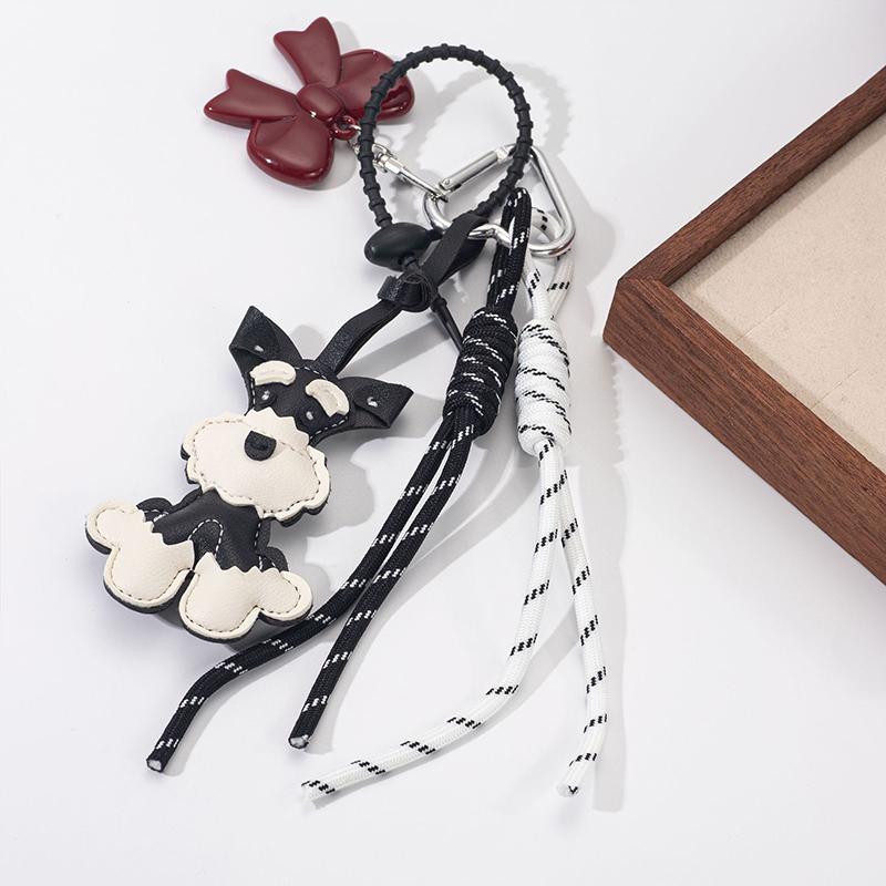 Women Cute Animal Schnauzer PU Leather Puppy Backpack Pendant Woven Rope Backpack Hanging Pendant Bags Accessories