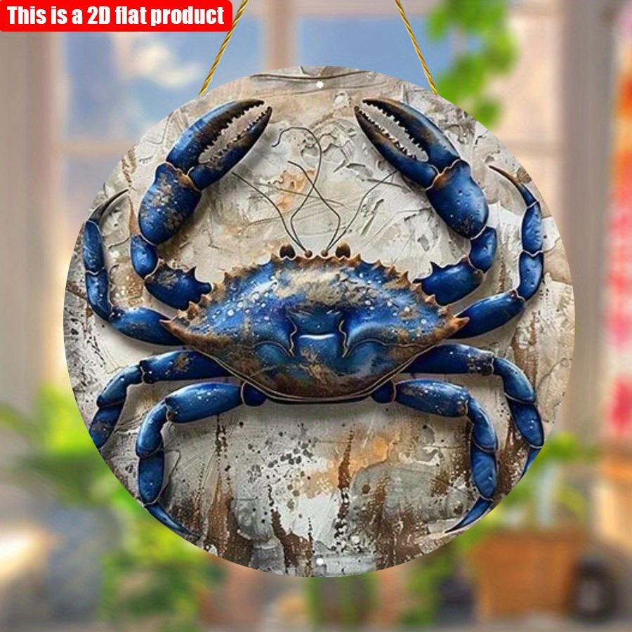 2D плоская 20*20 см 1 шт., высококачественный круглый кулон с узором синего краба, декоративная тарелка из дерева с изображением морской жизни, настенная табличка для ресторана, ванной комнаты и фермерского дома