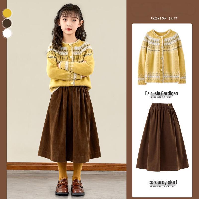 Комплект из вязаного свитера и юбки Fair Isle для девочек Moonkids