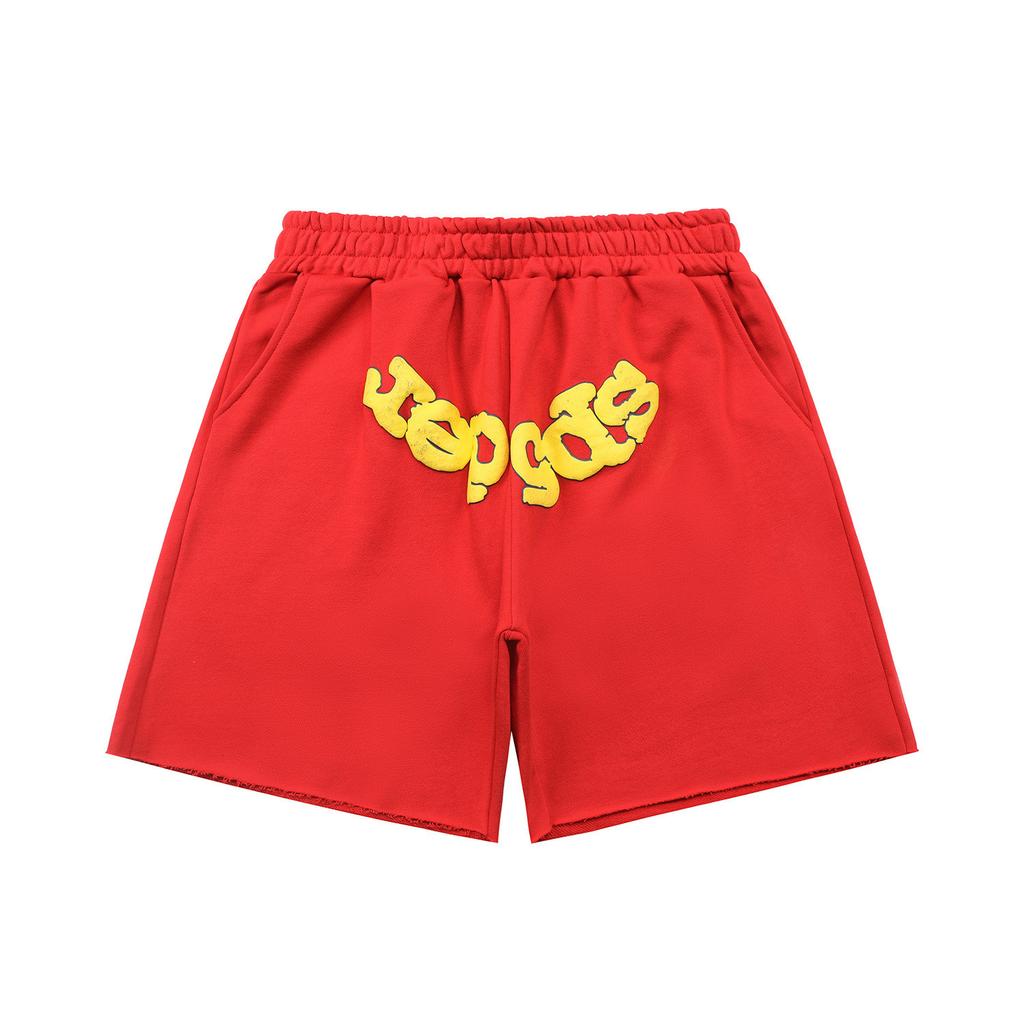 Cross-border European and American trendy brand sp5de spider web letter fake two-piece casual shorts men's and women's high street sports 