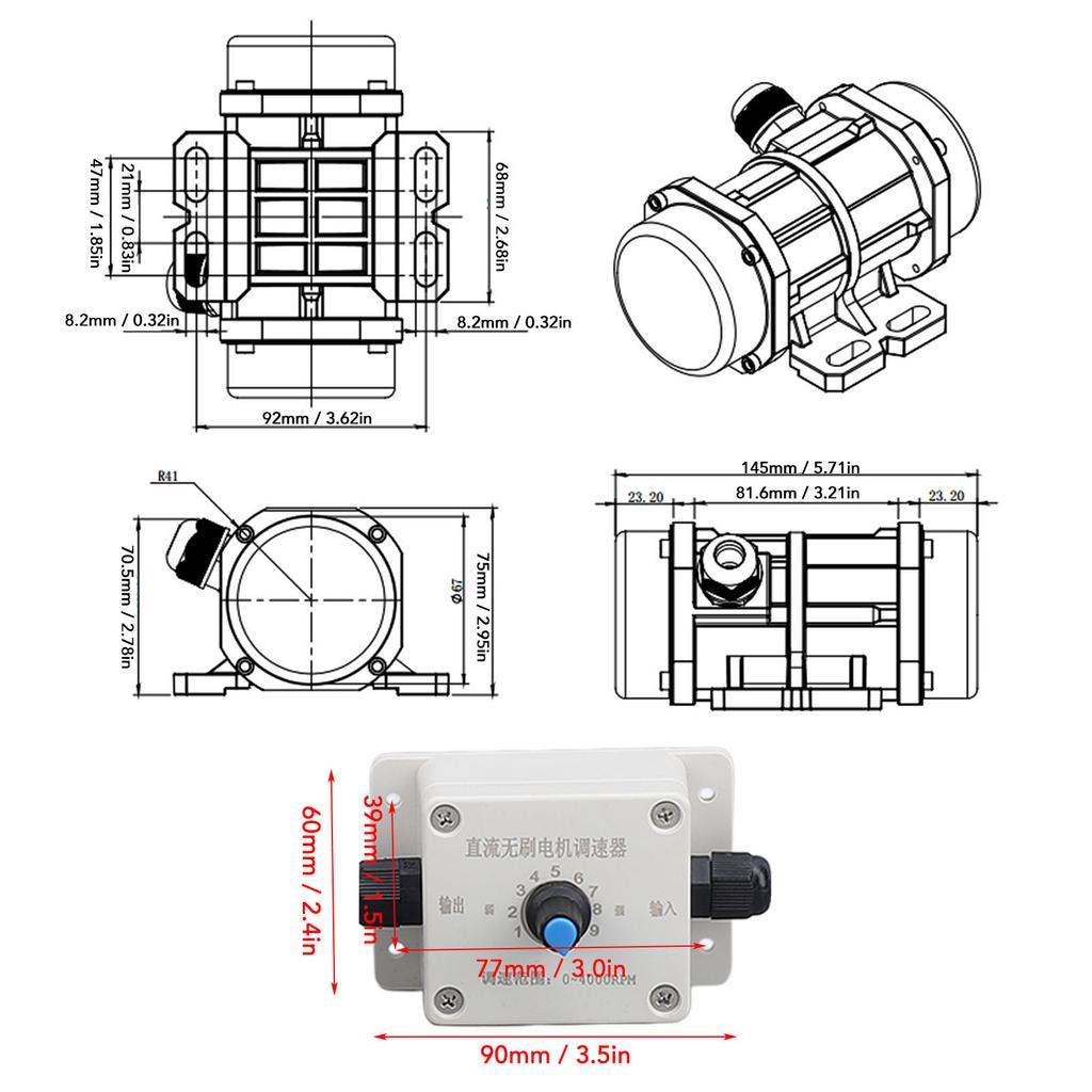 Двигатель вибратора для бетона DC 12V 4000 об/мин Бесщеточный Алюминиевый сплав IP65 Электрический вибрационный двигатель с регулятором скорости для шейкера