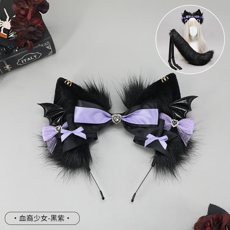 Handmade Dark Lolita Goth Black Red Lo Girl Jewelry Cat Ears Devil Necklace Hairpin
