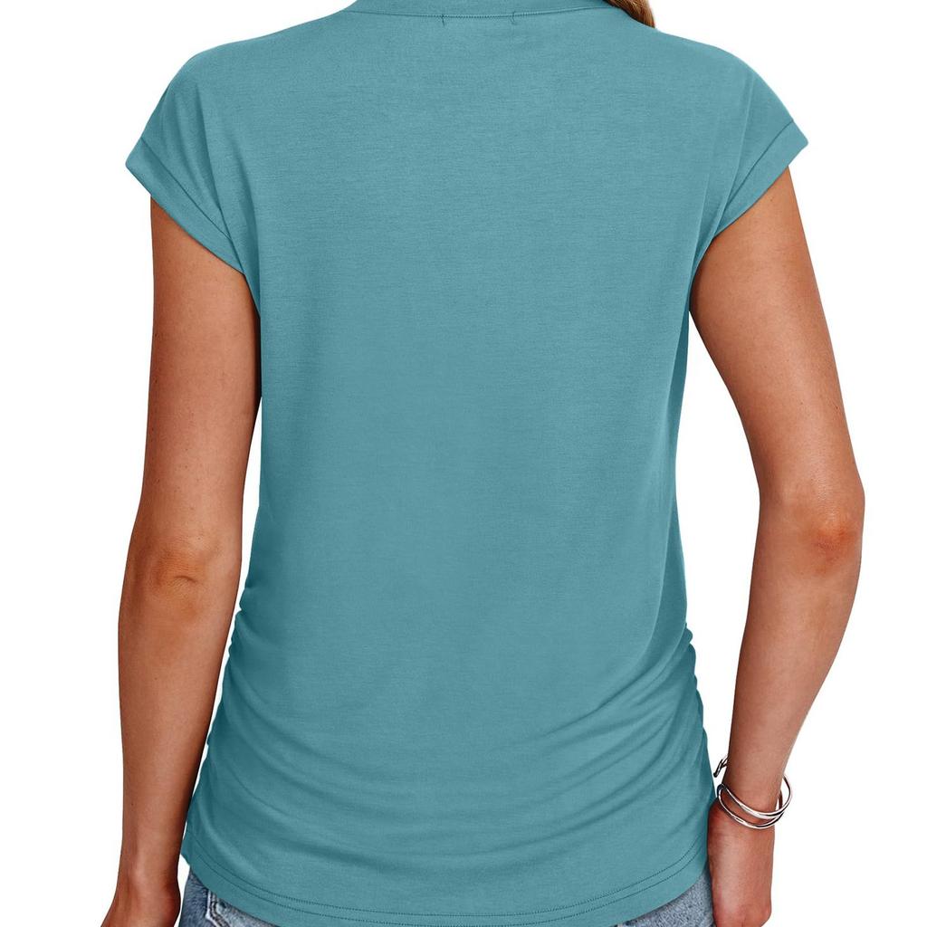 2025 Spring/Summer New Solid Color Round Neck Short Sleeve T-shirt Top for Women