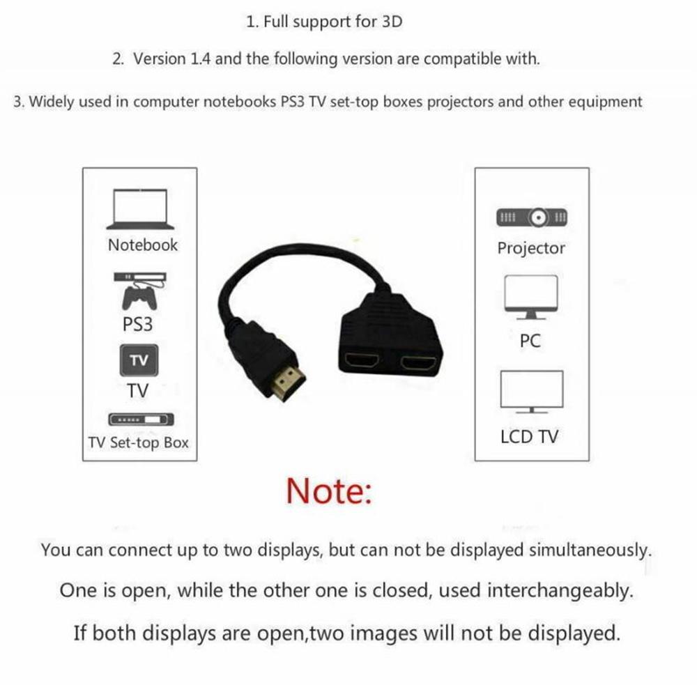 Разветвитель HDMI 1080P с двумя портами, 1 вход 2 выхода, адаптер HDMI Male-Female для ноутбуков, монитора, ТВ-приставки