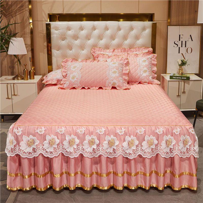Хлопковая кружевная юбка в европейском стиле, противоскользящее покрывало Ximengsi, цельный толстый наматрасник, комплект из трех предметов