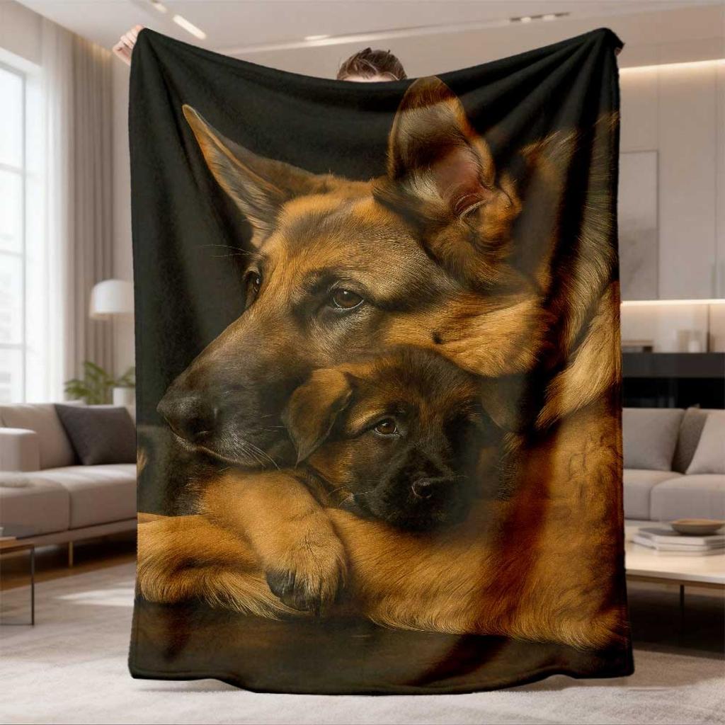 2026 Latest Flannel Blanket 1pc German Shepherd Dog Design Flannel Blanket Soft Lightweight Portable AllSeason Cozy Throw with Realistic Dog Print, Du