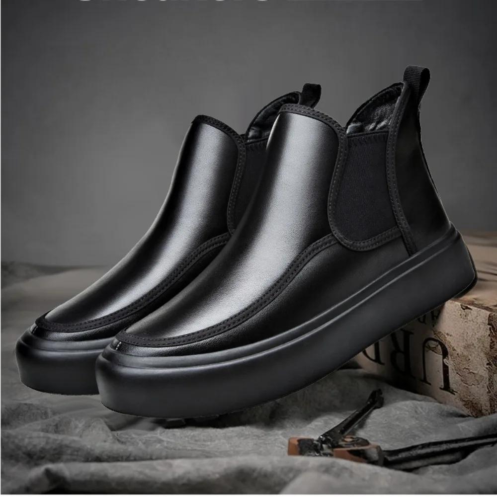 Ботинки мужские Dermis Мужская обувь Осень-зима Мужская обувь Теплая толстая подошва Высокий верх из коровьей кожи Нескользящие ботинки Челси Botas Hombre Piel
