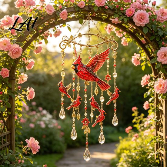 Metal Bird Garden Art Hummingbird Wind Chime Chimes for Outside Stained Glass & Crystal Sun Catcher Hanging Ornament Windchime Colorful Yard