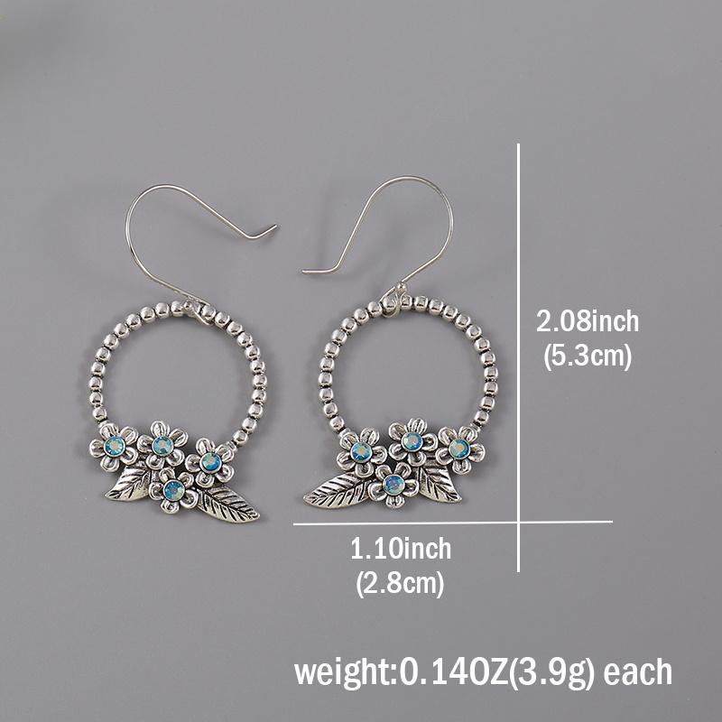 Полый круглый дизайн с цветочным декором, висячие серьги с инкрустацией синтетическими драгоценными камнями, ретро богемный стиль, нежный женский подарок