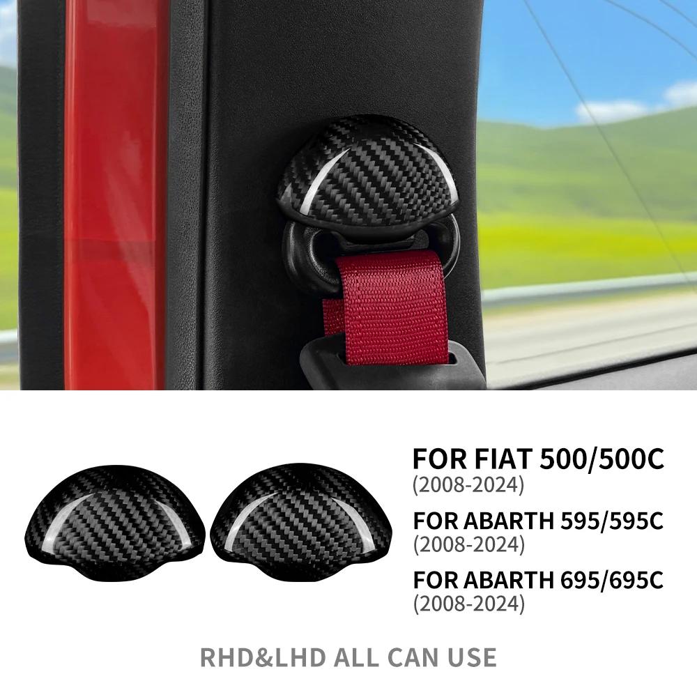 Real Dry Hard Carbon Fiber LHD RHD Car Seat Belt Interior Cover For Abarth 595 695 595C 695C Fiat 500 500C 2008-2024 Sticker