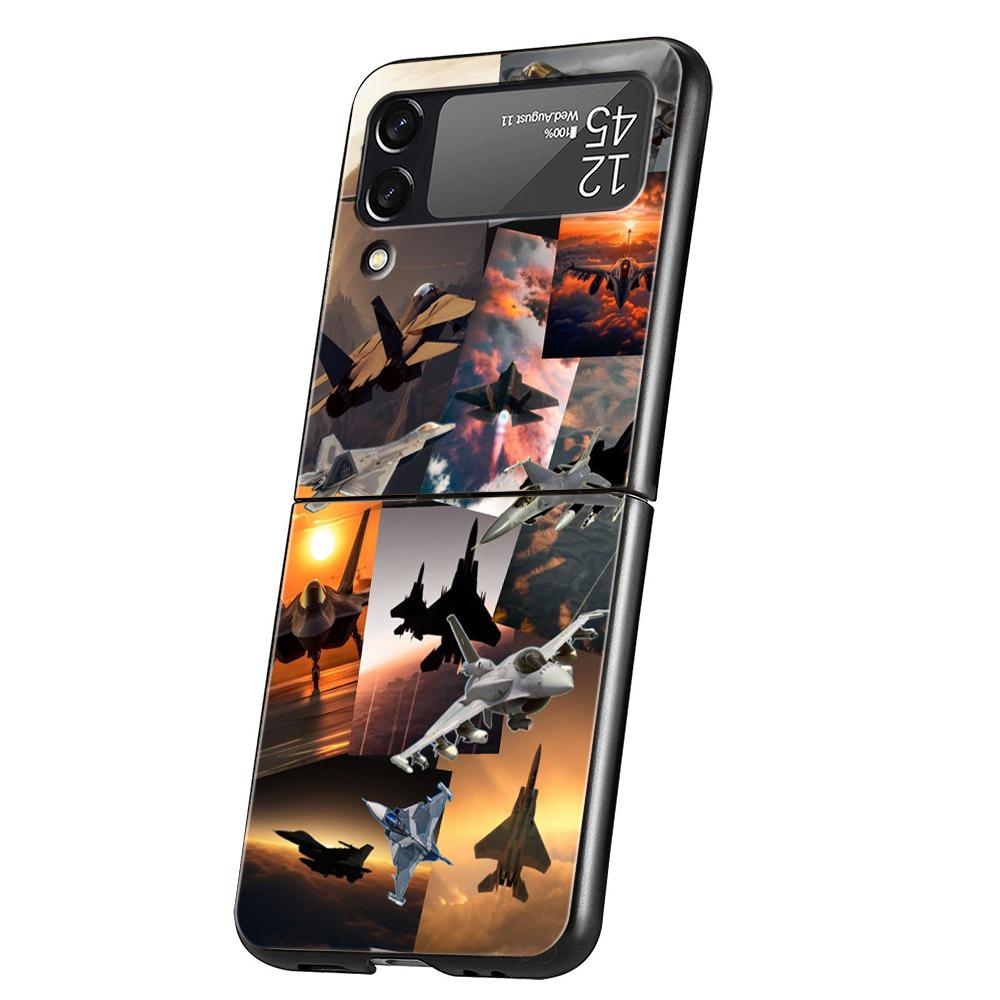 Fighter Plane Hard PC Phone Case For Samsung Galaxy Z Flip 7 6 5 4 Black Cover For Galaxy Z Flip 3 Foldable Shockproof Capas Bag
