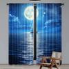 2Pcs Moon Sea Curtain Blue Scenery Landscape Ocean Night Moonlight Cloud Starry Stars Modern For Men Women Decor Suitable For