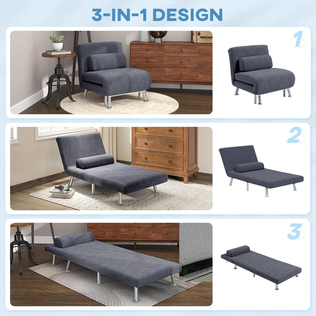 Single Velvet Feel Sleeper Chair Charcoal Grey