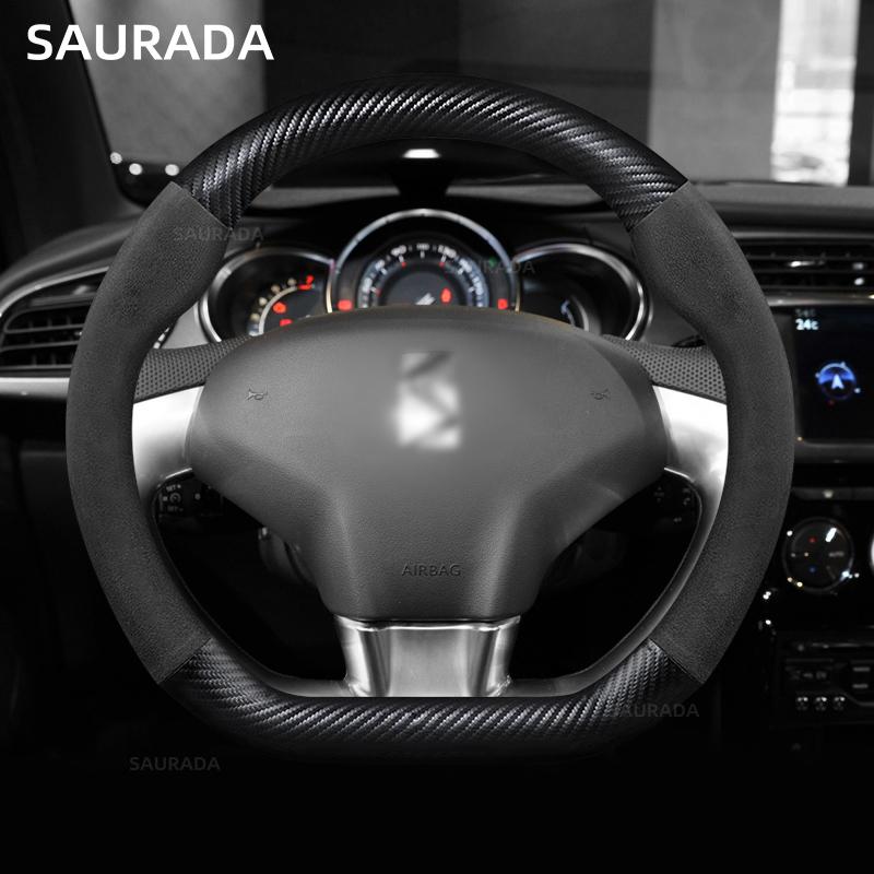 Carbon Fiber leather Car steering wheel cover 37-38cm For Citroen DS3 DS4 DS5 DS5 DS 5LS DS6 DS7 DS9 DS SPIRIT Car Accessories