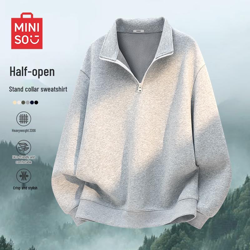 MINISO Men's Fleece-Lined Stand-Collar Half-Zip Sweatshirt