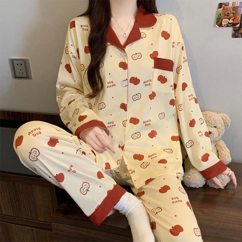 Retro puppy stars ins girl pajamas casual loungewear long sleeves trousers set can be worn outside