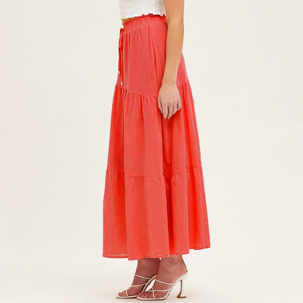 Women's Fashionable, Sexy And Elegant Solid Color High Waist Elastic A-line Pleated Skirt With Large Hem