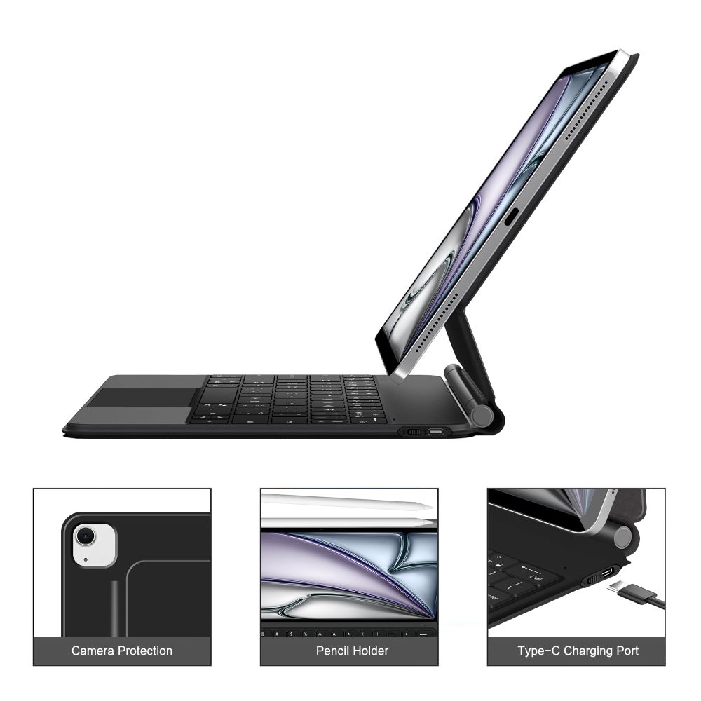 Case With Keyboard For Ipad Pro 12.9'' 2020 / 2021 / 2022 / Ipad Air 13'' 2024 / 2025 Smartcase Magnetic - Black