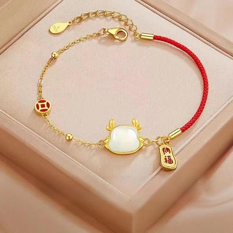 Lucky Nafu Ping An Buckle Red Rope Bracelet Women's Light Luxury Exquisite Jewelry New Chinese Style Jewelry