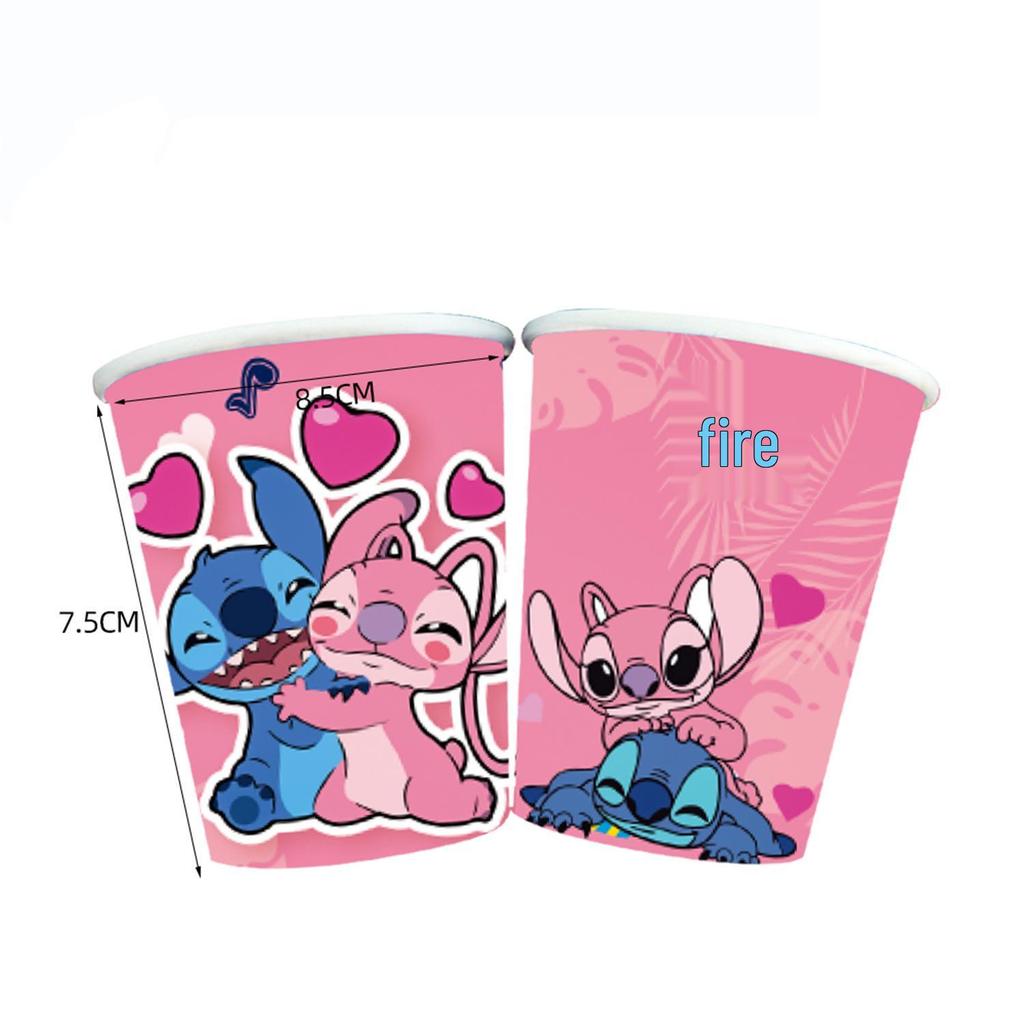 Best-Selling Pink Stitch Birthday Party Tableware Set: Paper Plates, Cups, and Tablecloth.