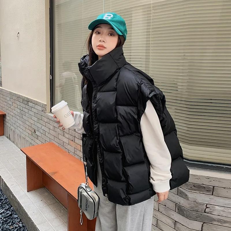 Осенне-зимние куртки без рукавов, женские корейские модные пуховые жилеты с хлопковой подкладкой, свободный теплый толстый жилет на молнии