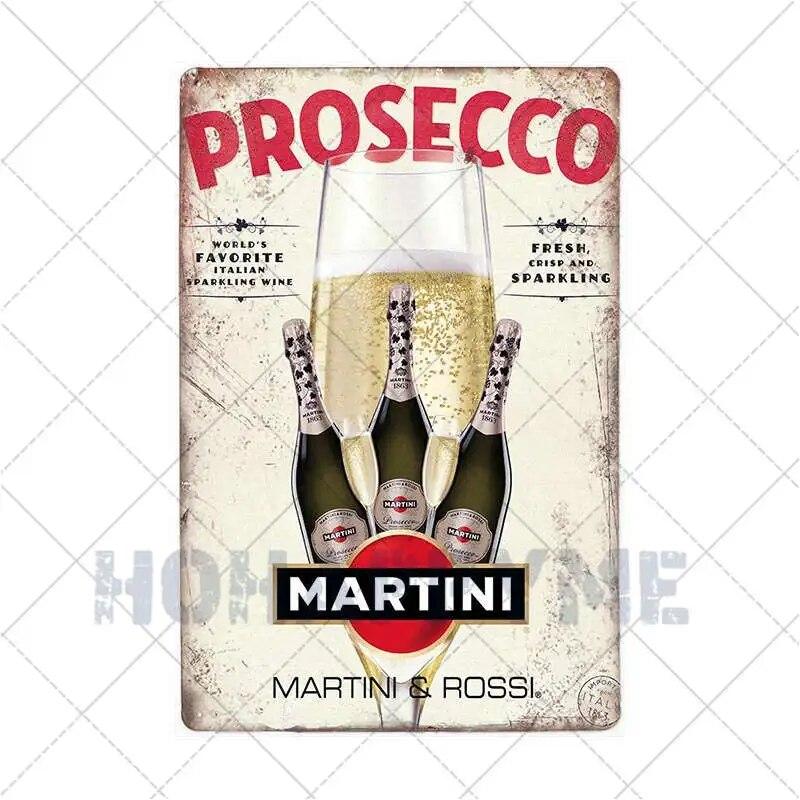 Prosecco O'Clock Metal Tin Signs Plates Cocktails Vintage Plaque Posters Pub Bar Art Wall Decoration Retro Home Decor 20x30cm