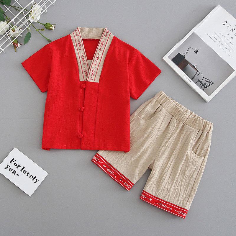 Детский костюм ханбок для мальчиков в стиле Тан, детский летний костюм в китайском стиле с короткими рукавами из хлопка и льна, детский ретро-стиль династии Мин
