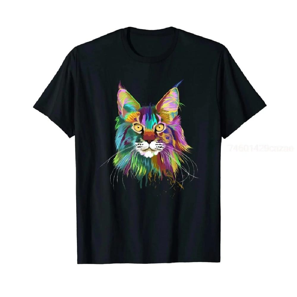 100% Cotton Splash Maine Coon Cat T-Shirt MEN WOMEN UNISEX T Shirts Size S-6XL