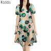 Women Casual Round Neck Short Sleeve Loose Summer Print Dress
