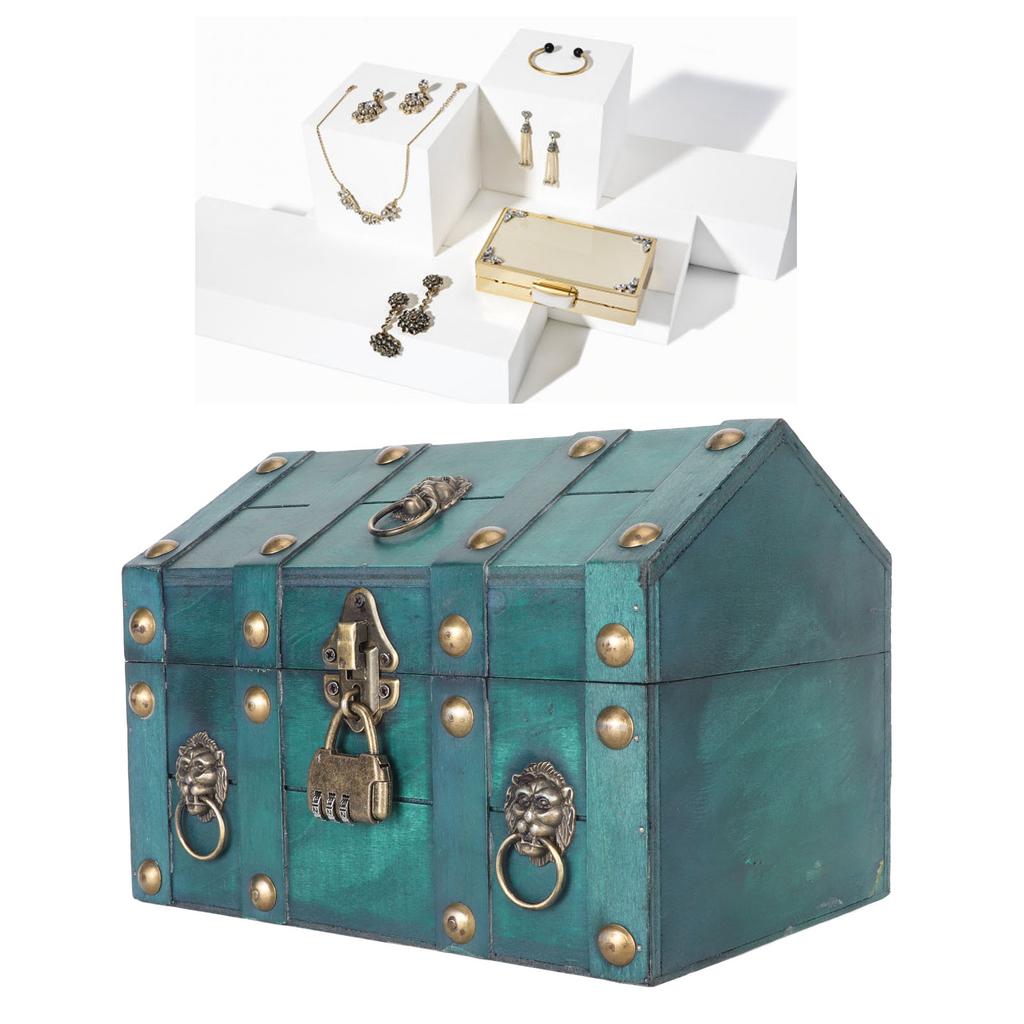 Treasure Chest Storage Box with Combination Lock Handcraft Exquisite Wood Treasure Box for Jewelry