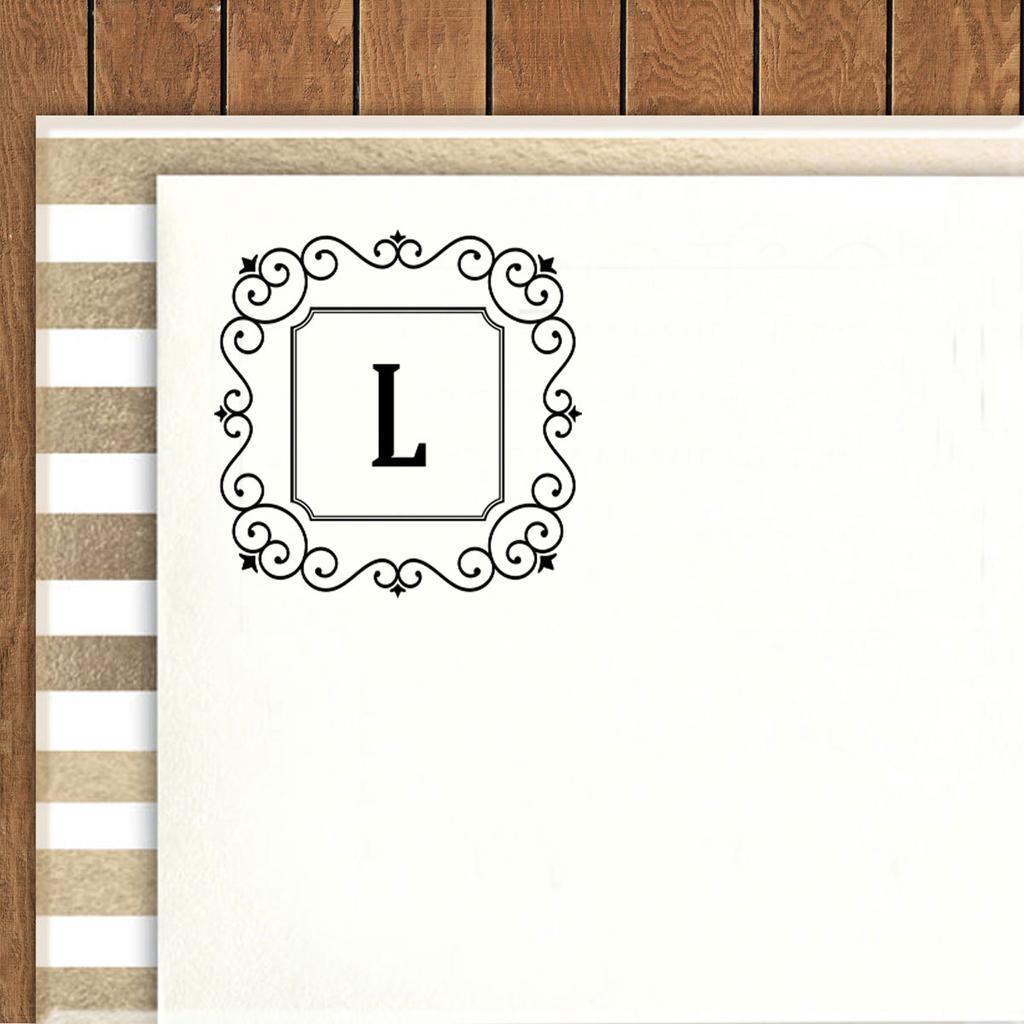 Printtoo Alphabet L Monogram Initial Square Swirl Border Self Inking Rubber Stamp Office
