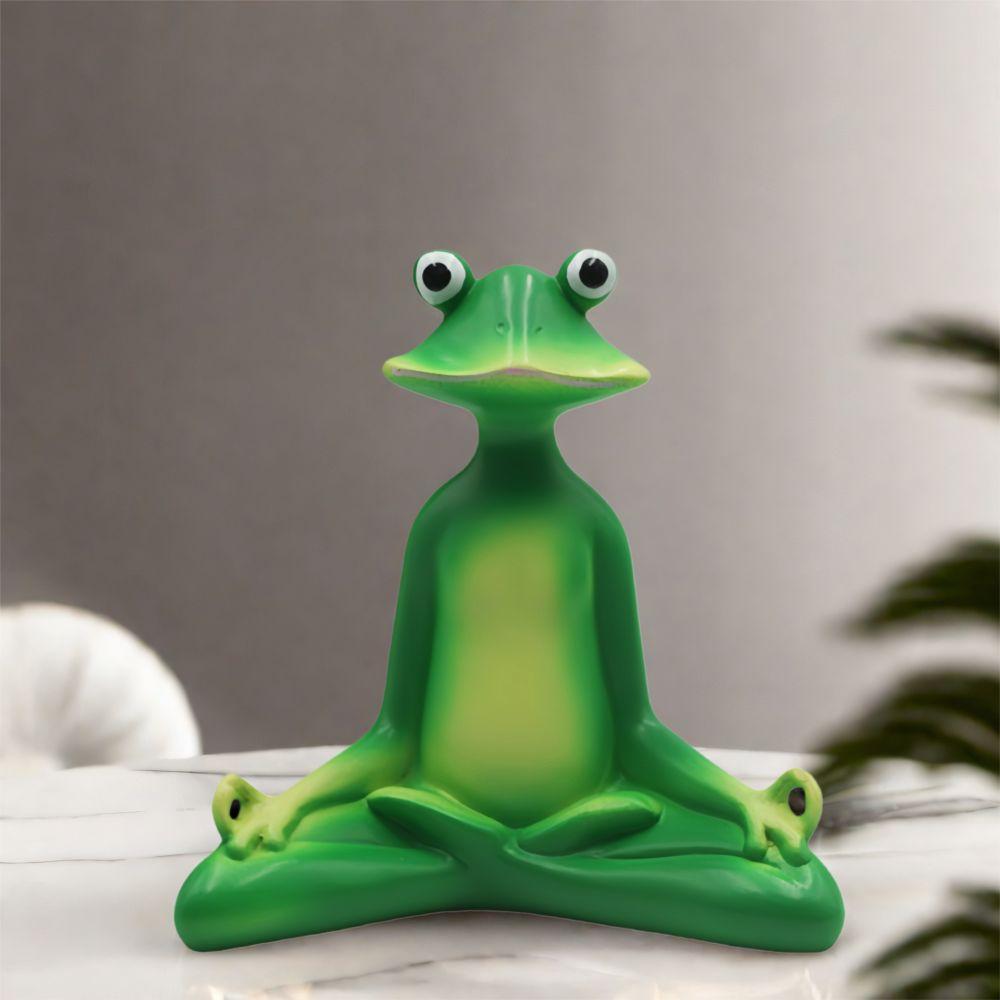Green Zen Meditation Frog Statue Resin Crafts Garden Animal Figurine for Outside Lawn Outdoor