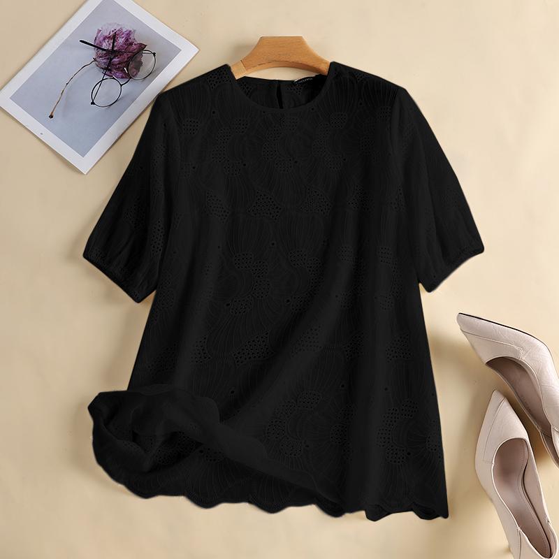 ZANZEA Летние повседневные кружевные вязаные крючком топы с круглым вырезом и половиной рукавов