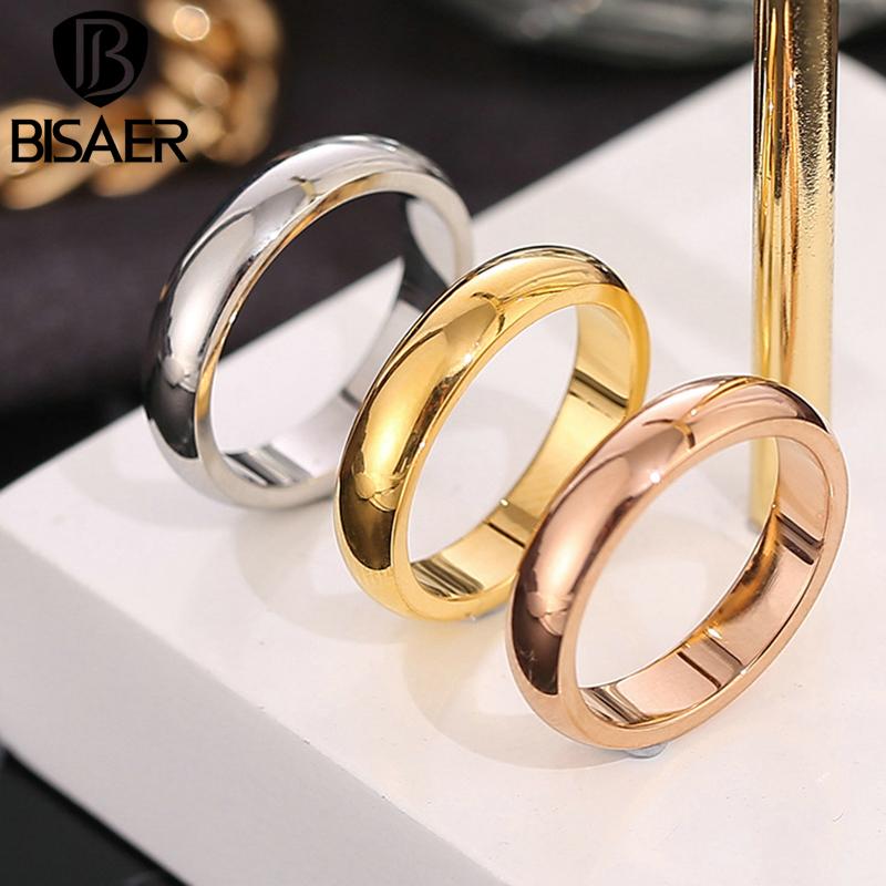 Bisaer Simple Titanium Steel Ring Fashionable Mirror-like Metallic Luster Rings