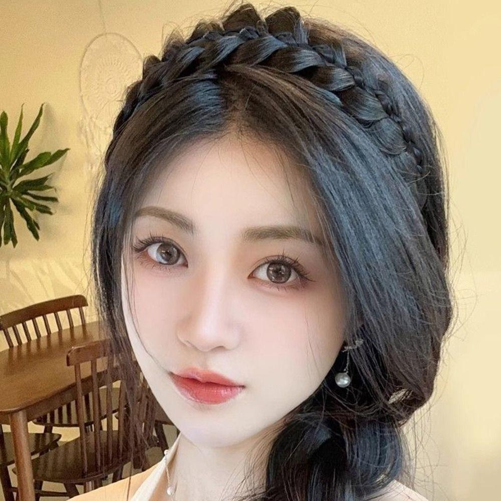 Adjustable Braided Hair Headband Stretchable Synthetic Hair Bun Fishbone Braids Women Girls