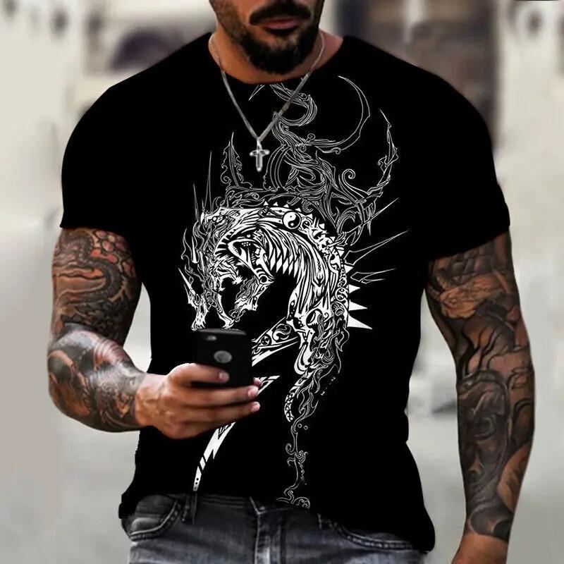 Мужская футболка для мужчин, одежда большого размера, футболка с китайским драконом и графическим 3D принтом, летние повседневные модные топы с короткими рукавами
