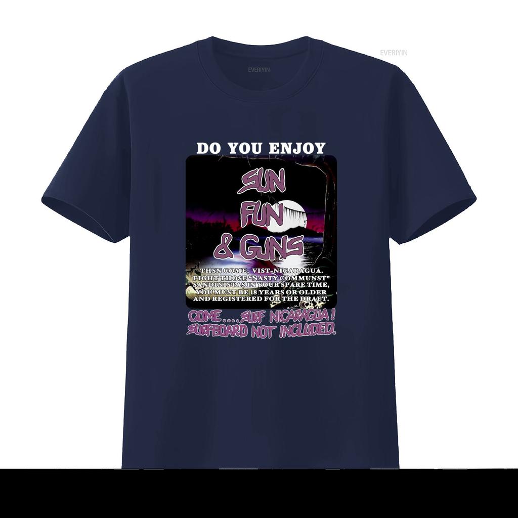 Sun Fun Guns Print T Shirt for Men Enjoy Surfing in Nicaragua 18 vintage Washed designer clothes Stylish graphic Unisex fashion