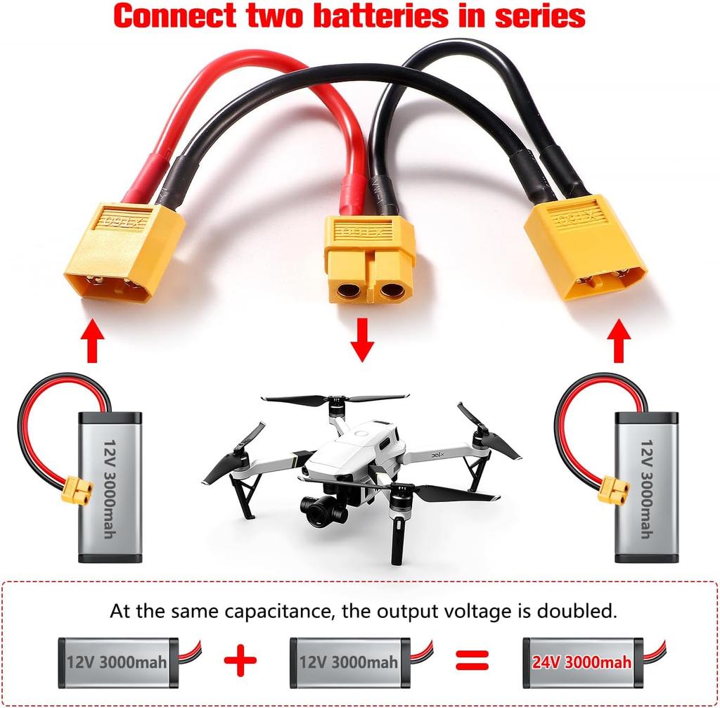 2 шт. Сетевой адаптер XT60 для 2 Lipo – Повышение напряжения, Разъем папа-мама – Для RC моделей, Силикон, Желтый Красный Черный