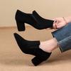 Fashion High Heeled Single Shoes Autumn New Pointed Toe Deep Mouth Suede Slip-on Non-Slip Block Heel Shoes
