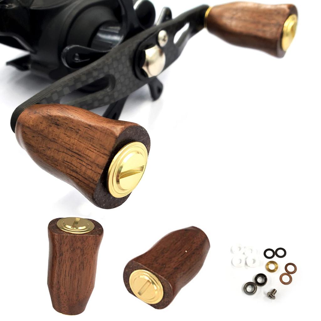 VISPREA Wooden Knob Power Reel Handle Knob Compatible with Shimano Daiwa Bait Reel Fishing Reel Handle Ball Replacement with Screw YU137 B Walnut