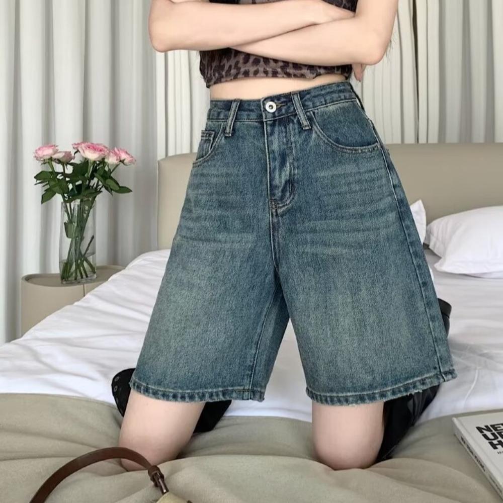 Wide Leg Denim Shorts Women All-match Denim Pants Trousers Chic Baggy Blue Jeans  Students