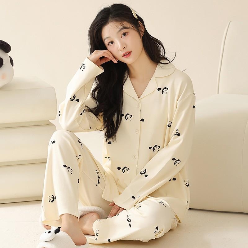 Women's Cardigan Long-sleeved Long Pants Cotton Pajamas Homewear   New Women's Cute Cartoon Comfortable Suit Can Be Worn Outside