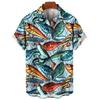 Men's Hawaiian Shirts 3D Print Fish Graphics Fashion Button Short Sleeve Lapel Streetwear Hawaiian Blouse Shirts for Men Summer