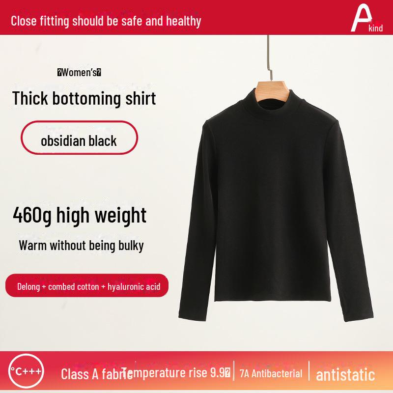 Женская терморубашка из утолщенного бархата с полувысоким воротником на осень