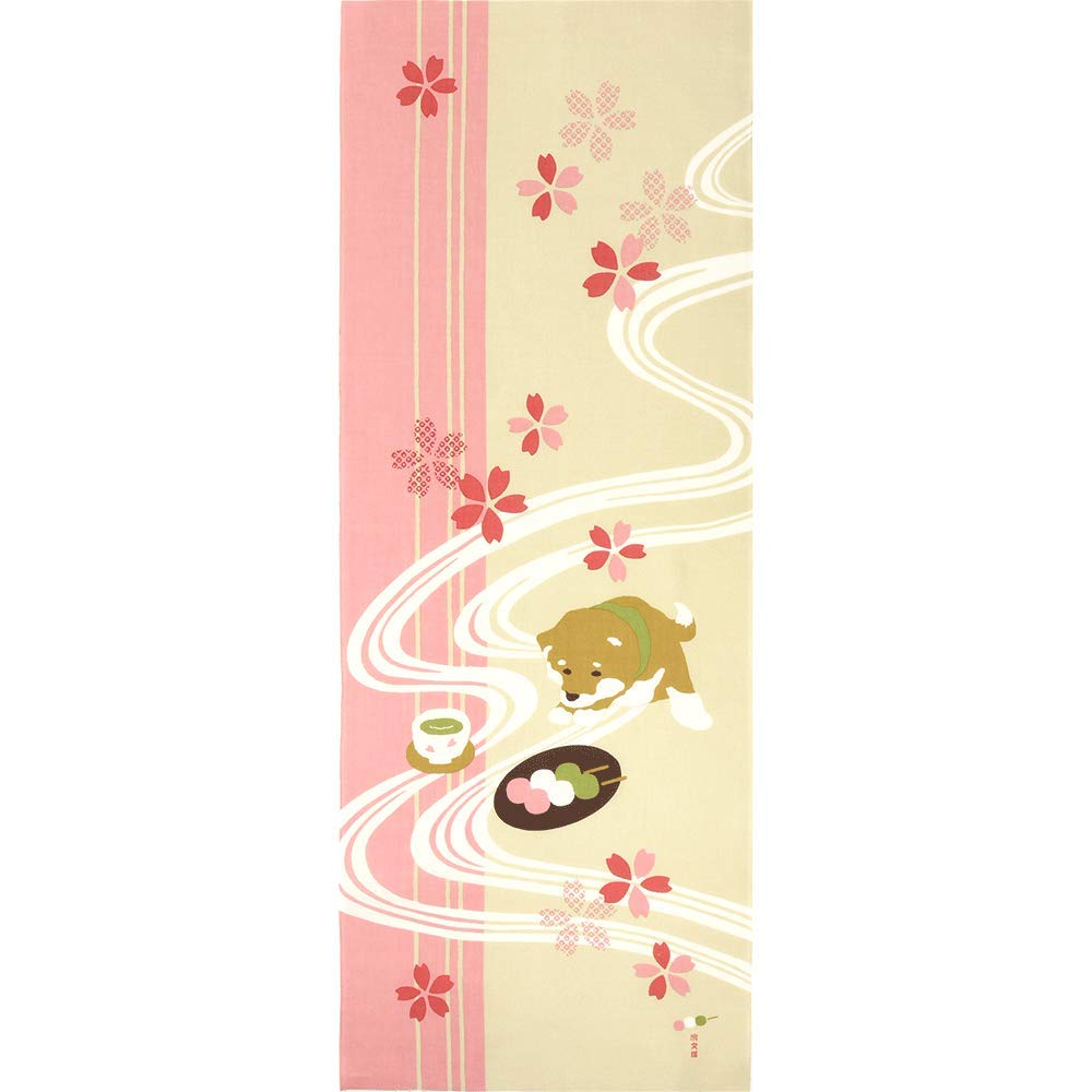 hamamonyo Picture Tenugui (hand towel) - Shiba Inu - Dumplings over Flowers