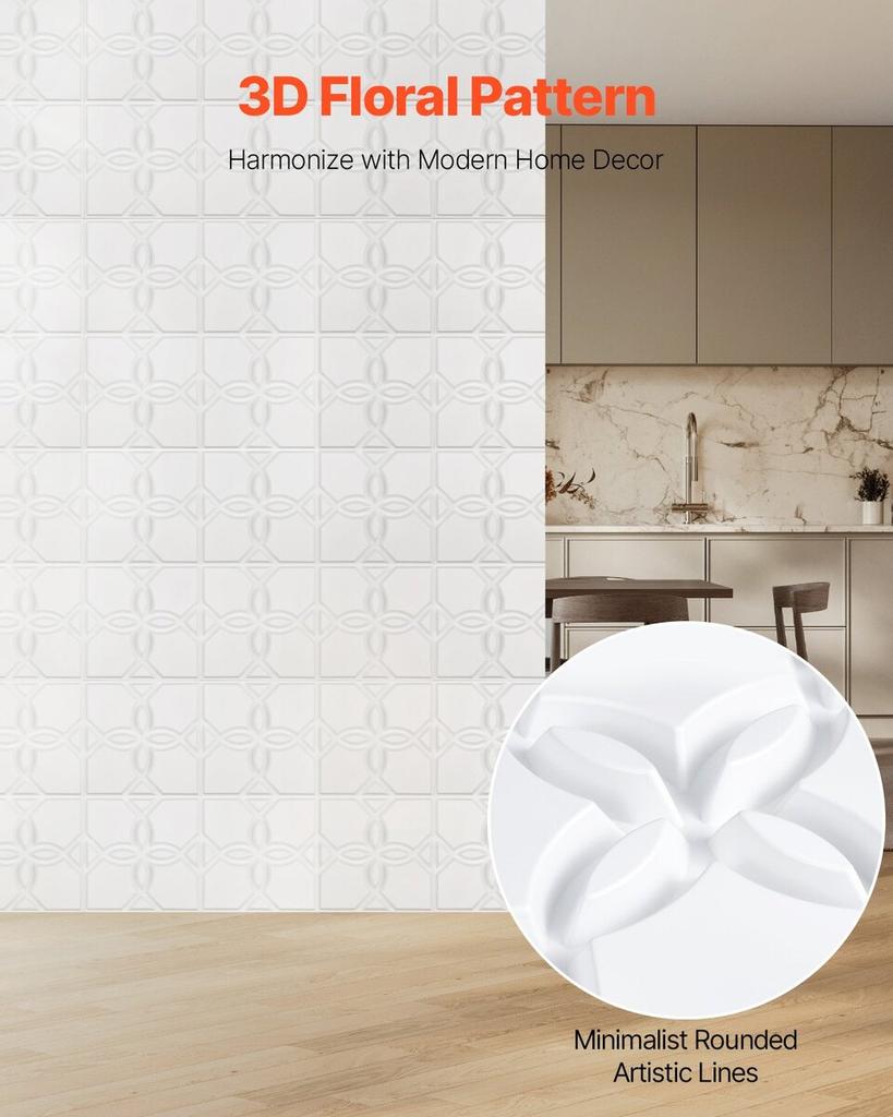 3D Wall Panels 33-Pack 11.81x11.81'' PVC 32 Sq.Ft Coverage Floral White
