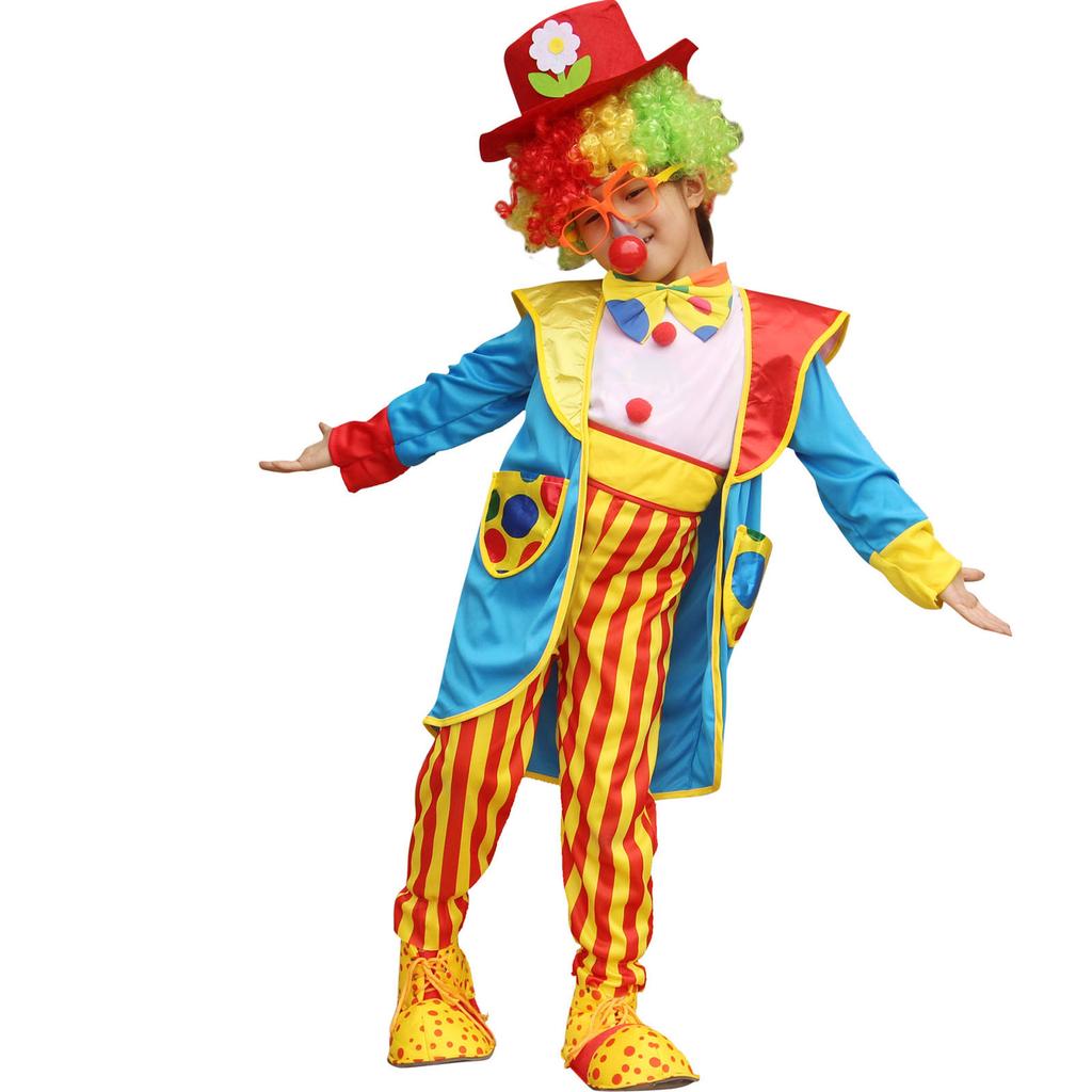 Детский костюм клоуна на Хэллоуин Полосатый комбинезон Пальто Цилиндр Галстук-бабочка Карнавальный костюм для выступлений