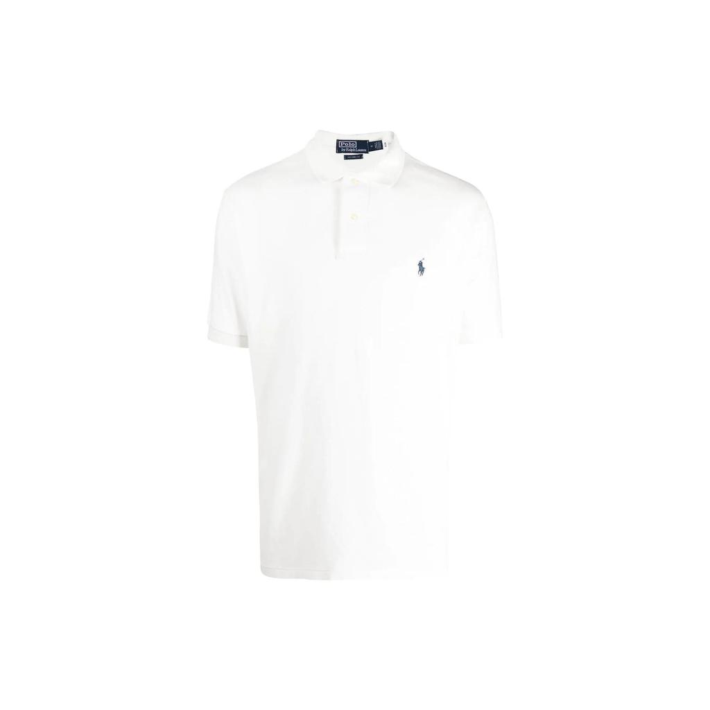 Polo Ralph Lauren SS22 Однотонная хлопковая футболка-поло с вышитым логотипом, короткий рукав, мужская одежда, Белый 710850860-021